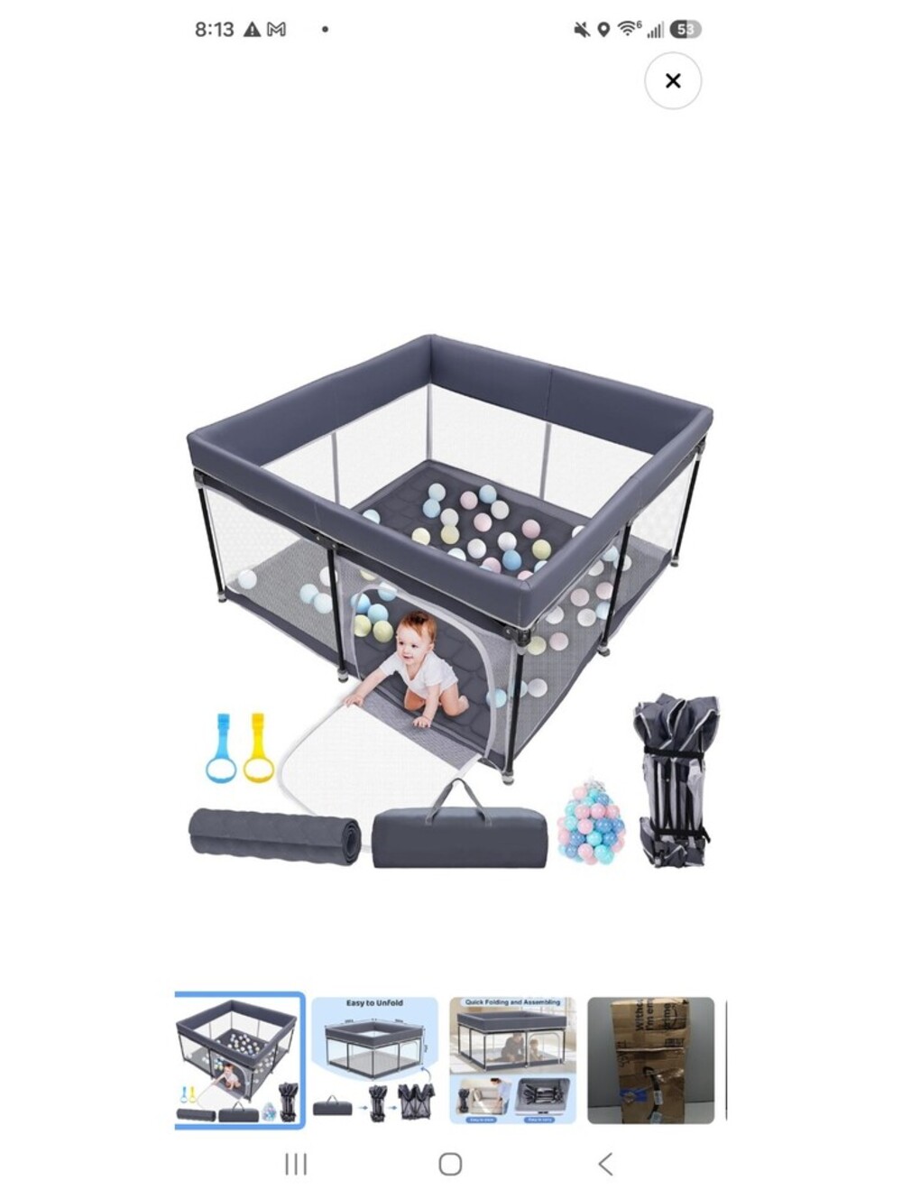 Yozola Foldable Baby Playard with Mat and 50 Ocean Balls